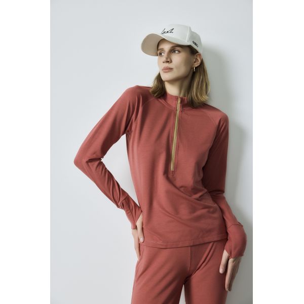 Modal Elastane Burgundy Sweatshirt Stretch Knit Zip Up Hoodie Half Zip Mock Neck Set