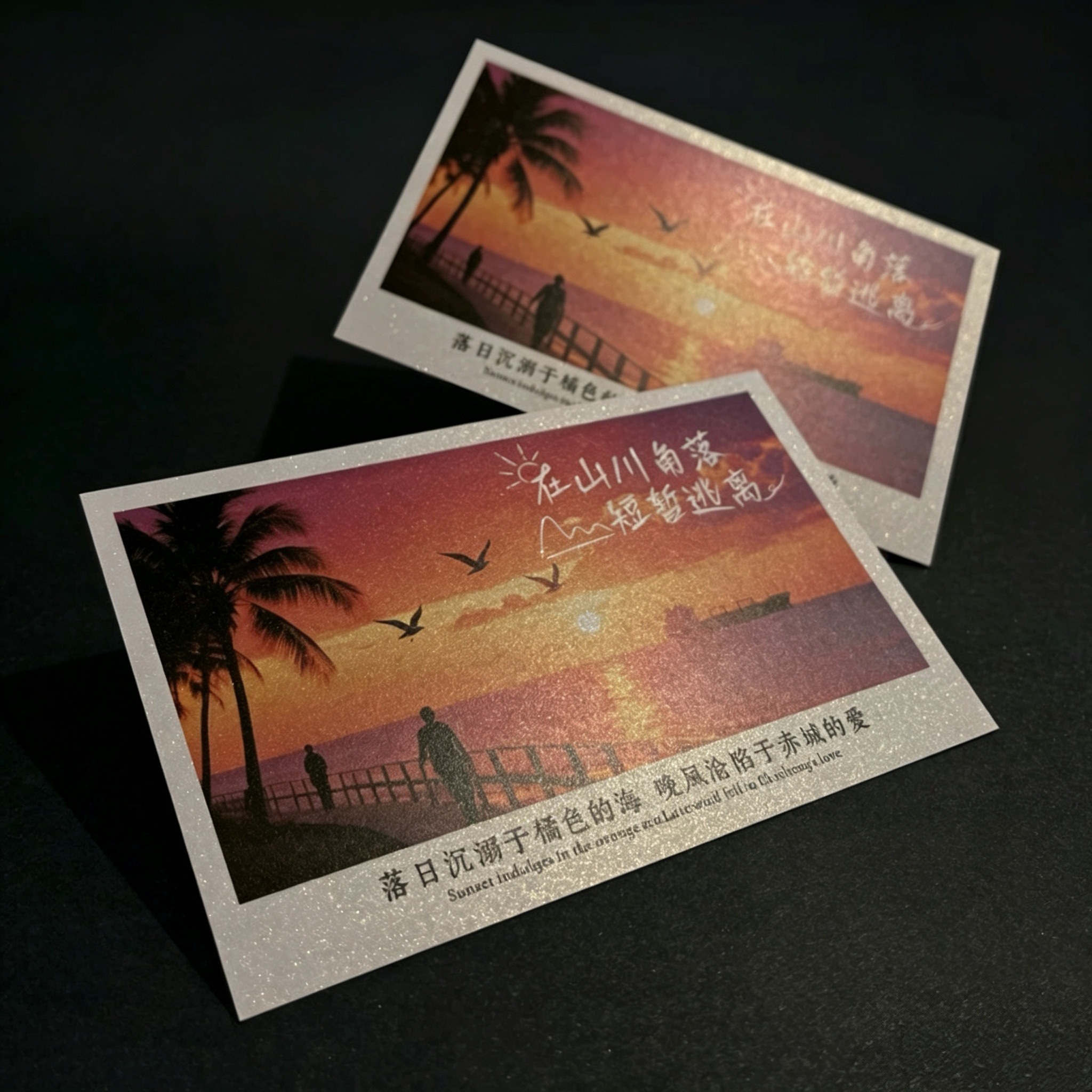 Glitter Starlight Paper Postcard With Scenic Art For Stationery And Souvenir