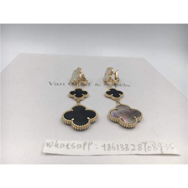 Van Cleef Arpels Magic Alhambra earrings 18k yellow gold with white and gray mother-of-pearl