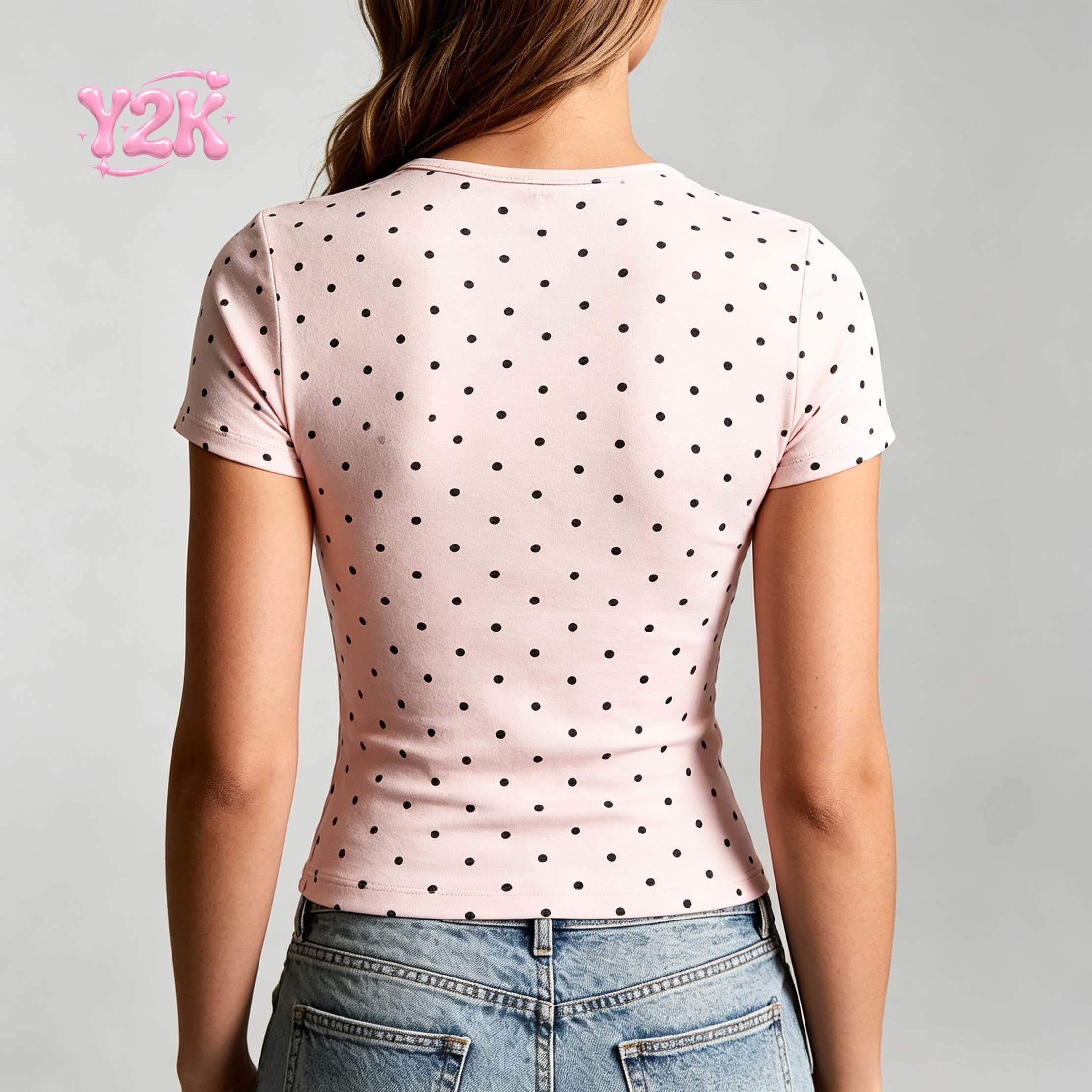 Custom Women's Polka Dot Slim Fit Short Sleeve Crop Top Tee