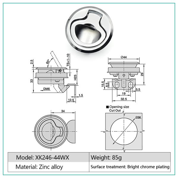 33x61mm Silver Zinc Alloy Flush Mount Slam Latch