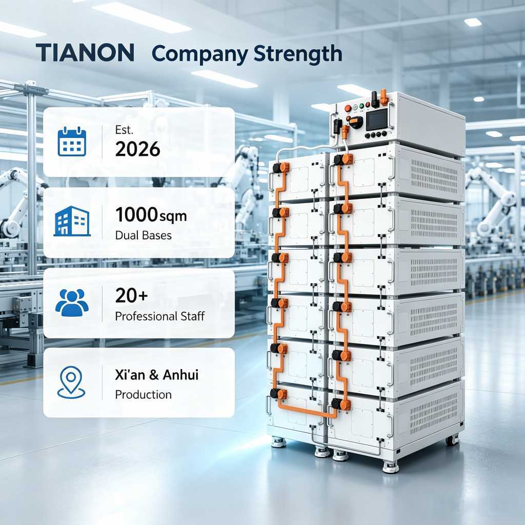Tianon P006-1 64kWh Stacked High-Voltage LiFePO4 Battery 4-Module 204.8V Energy Storage System for Home Solar