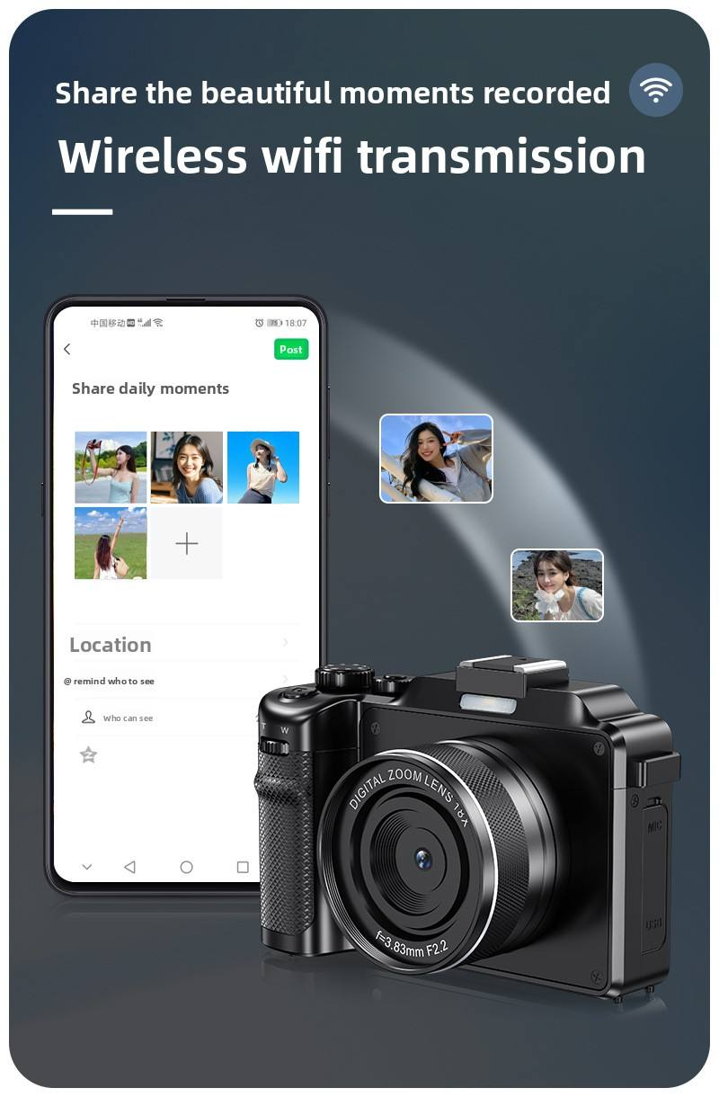 New 8K Student Beauty Camera with Dual Lens Wifi Transfer 8 Filter Modes 18X Zoom Anti Shake and 8 Filter Modes for Daily Vlog