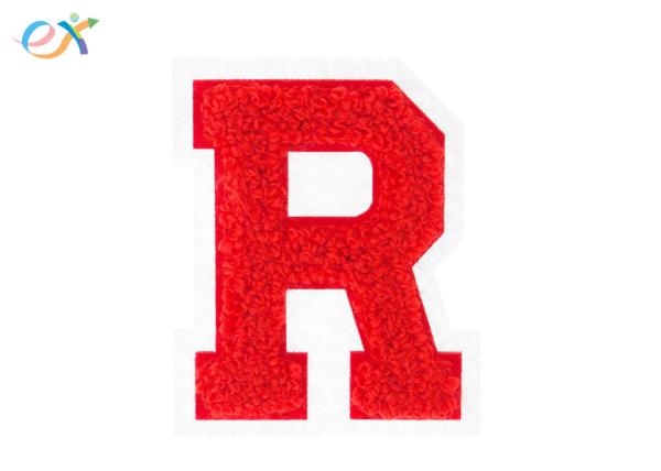 Felt Fabric Custom Chenille Patches , Red Letter Patches With Laser Cut Border