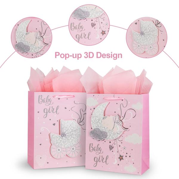 Bolso de papel de color personalizado aceptado con mango de cinta para compras de regalos de lujo para bebés