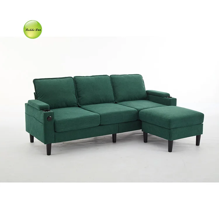 Comfortable L-Shaped Sofa: USB Ports, Cup Holder, Storage Boost Living Room Convenience