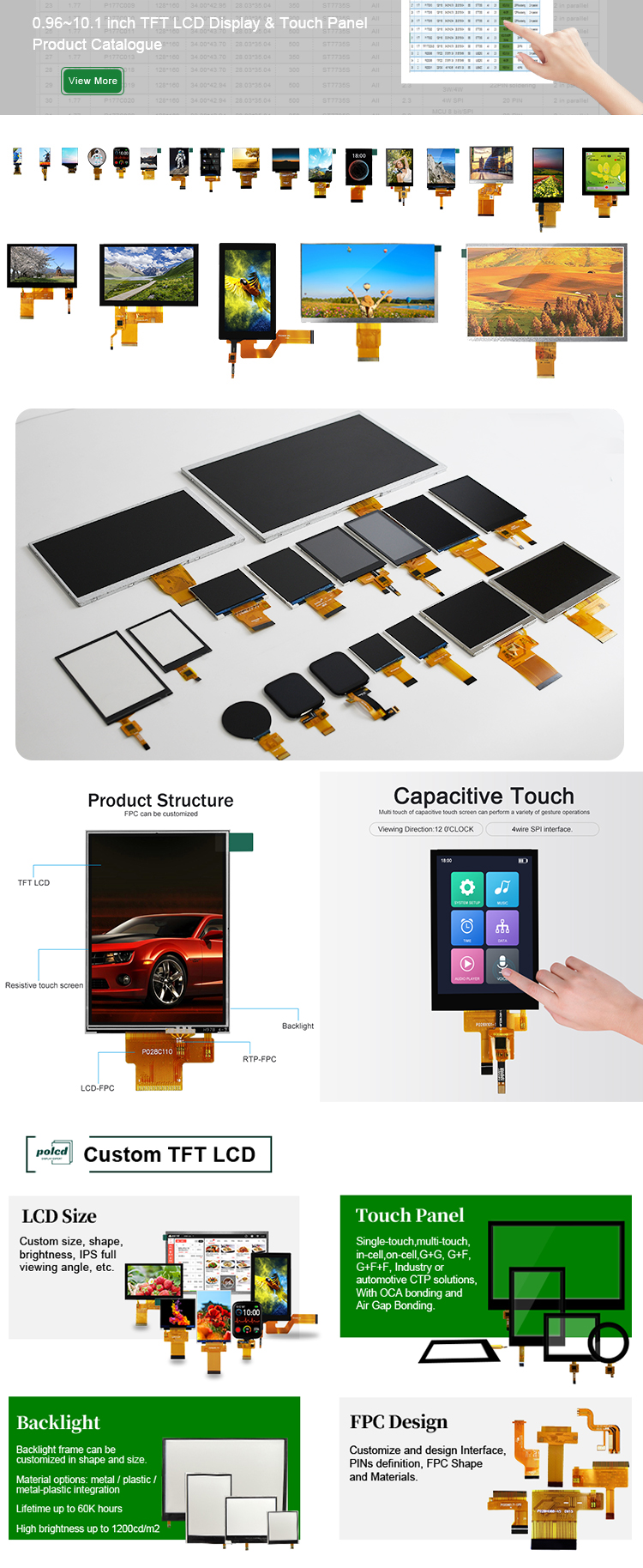 Polcd Custom TFT LCD 0.96 ~ 10.1