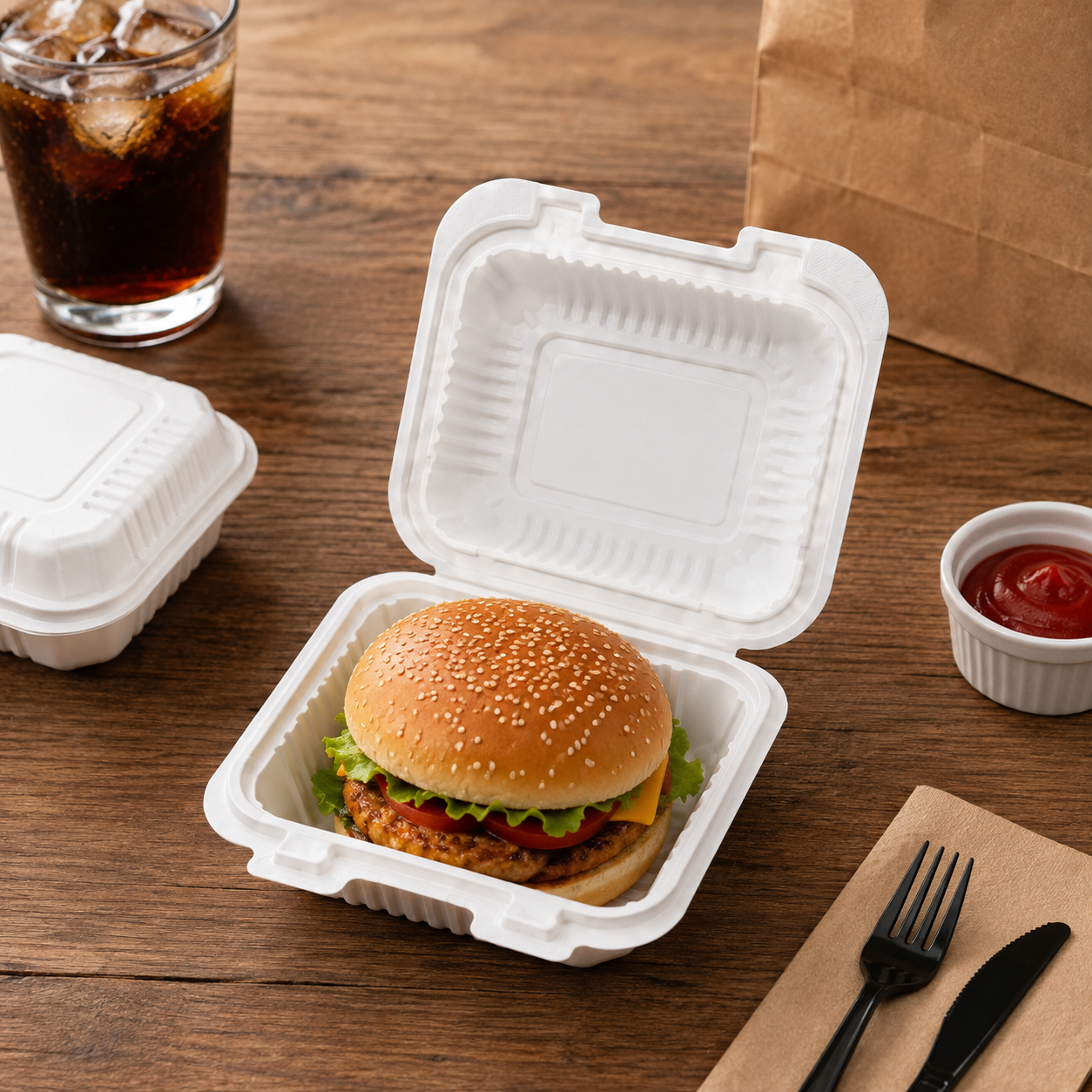 SC-61 Compact White PP Takeout Clamshell Food Containers For Snacks / Light Meals