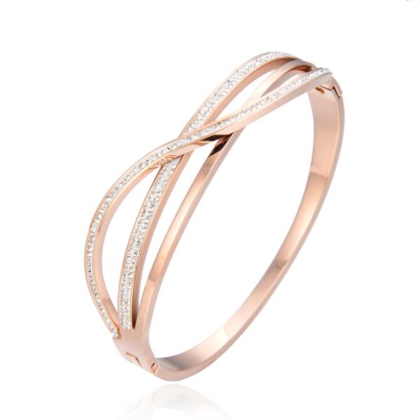 Stainless 18k Gold Plated Jewelry Triple Overlapping Rhinestone Bangle Bracelet