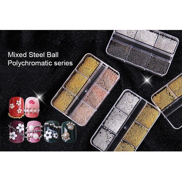Mini Caviar Metal Stainless Steel Bead 3D Nail Art  nail charms in bulk Decoration Golden Silvery Rose Gold Ball