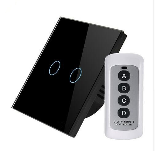 EU/UK Standard Remote Control Switches 2 Gang 1 Way Crystal Glass Panel