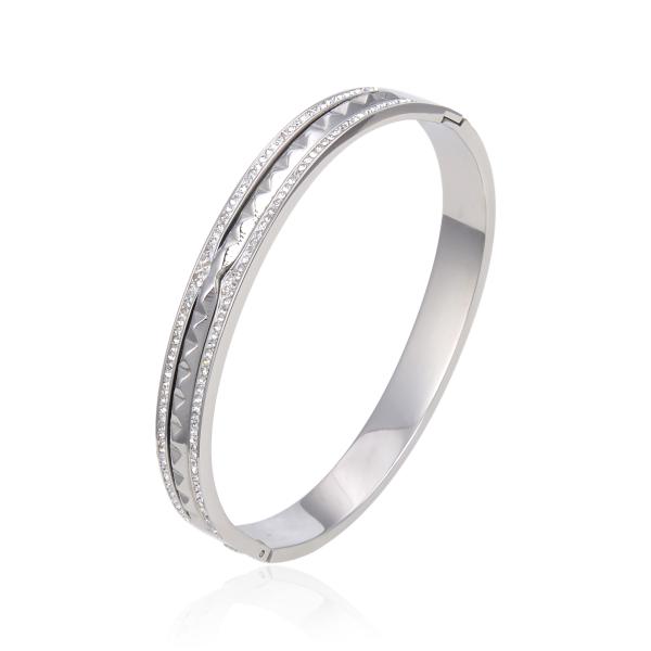 18k Gold Welt Womens Stainless Steel Bracelet Rhombus Inlaid Rhinestone Bangle