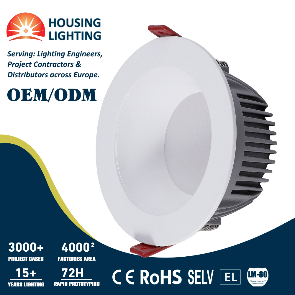 Aluminum Round SMD LED Downlight with DALI DT8 Dimming CCT Tunable White and 165mm Cutout for Indoor Use
