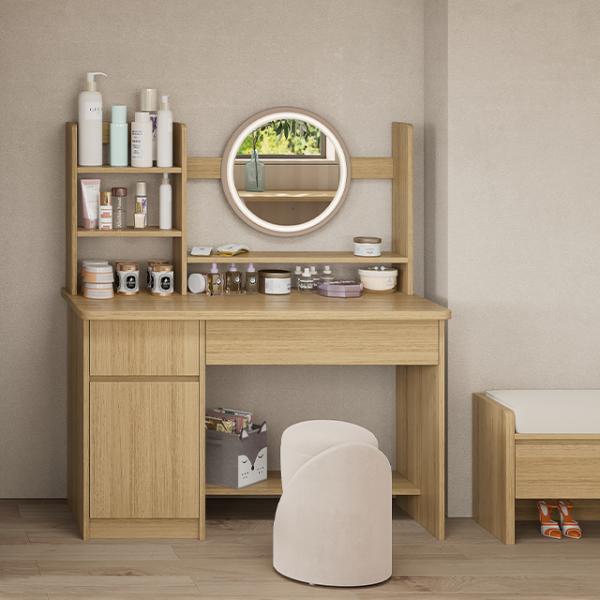 Table de maquillage d'appartement, table à linge de chevet, rangement de cosmétiques, chambre avec tabouret, table à linge