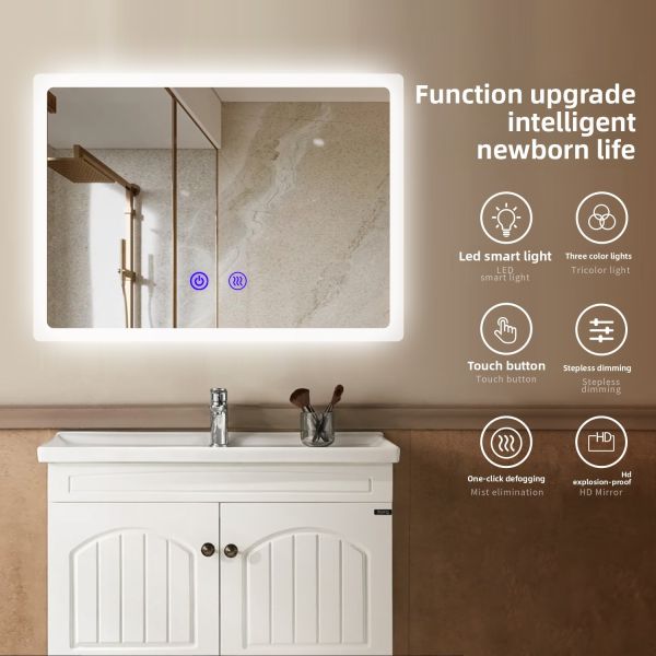 Smart Anti-Fog LED Wall Mount Vanity Mirror for Bathroom Decor Illuminated Makeup Mirror with Touch Sensor Switch