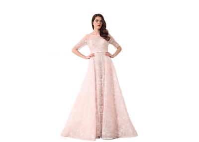Light Pink Half Sleeve Evening Dresses / Saudi Wedding Bridesmaid Dress