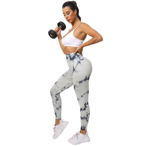 Seamless tie-dyed yoga pants high waist hip lift elastic peach hip fitness running no embarrassment line pants