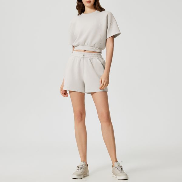 Women's Cotton Blend Sweatshirt Skirt Set Short Sleeve Crop Top with Matching Skirt