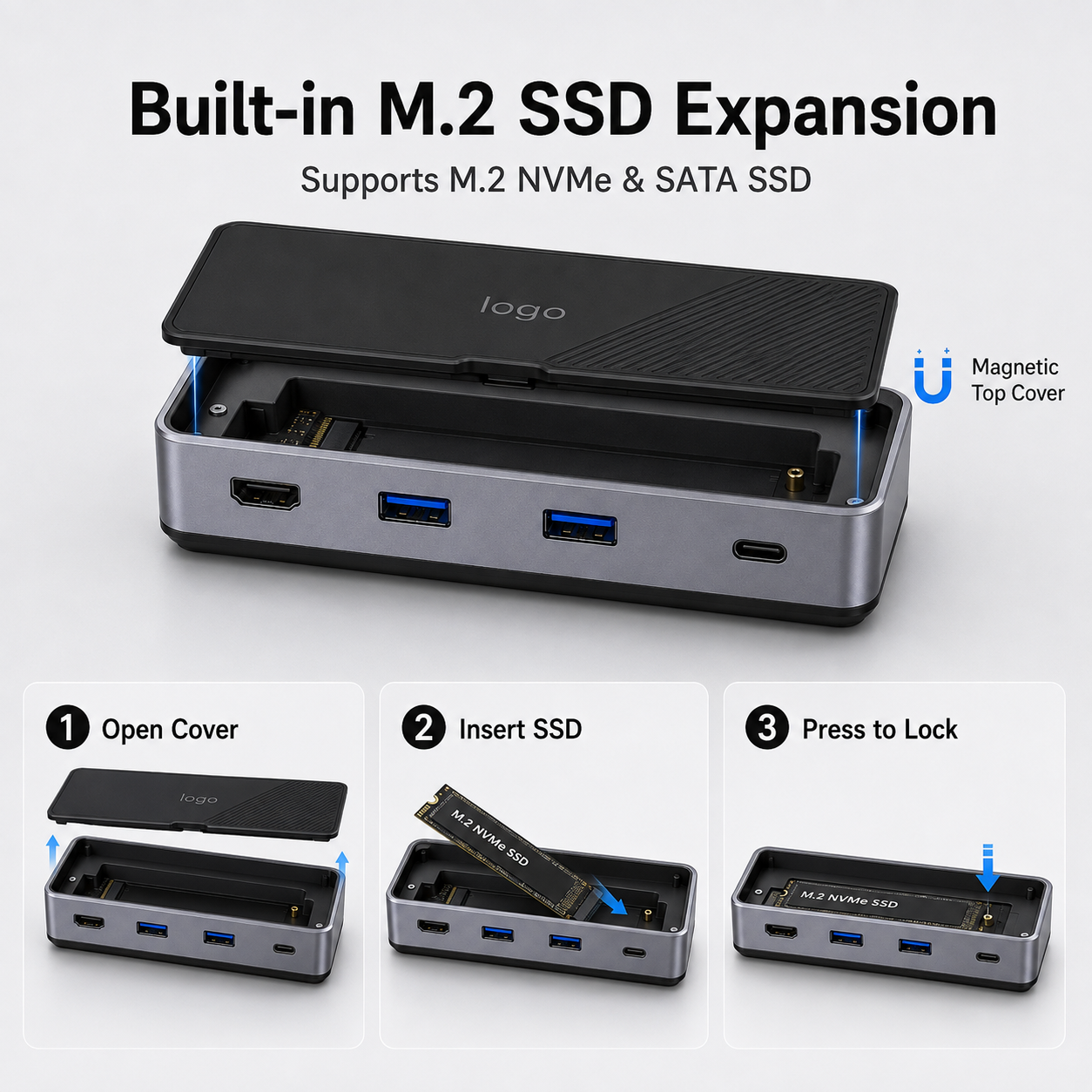 Compact USB C Multiport Hub Portable 8 In 1 USB C Hub 40Gbps For Laptop