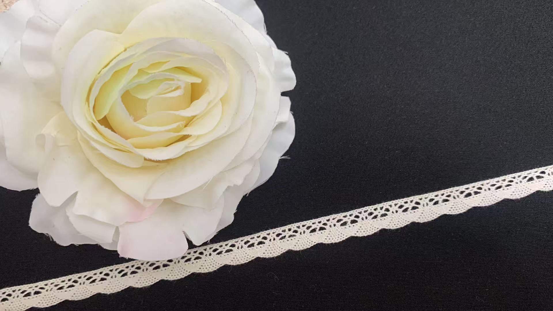 1cm Width Cotton Crochet Lace Trim with Wavy Scalloped Border and Unique Hollow Pattern for Dress Lingerie Craft Decor