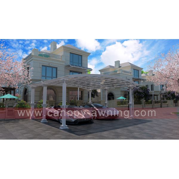 hot selling luxury rome style backyard polycarbonate aluminium parking double cars shelter canopy awning cover carport