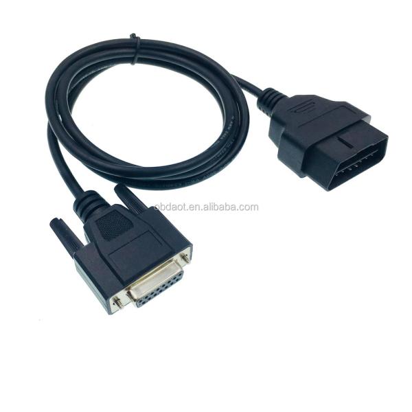 Lightweight AOTAI RS232 DB 15 Pin OBD II 16 Pin Male to DB15 Female Adapter Cable Auto OBD To DB15 Length 50cm/custom