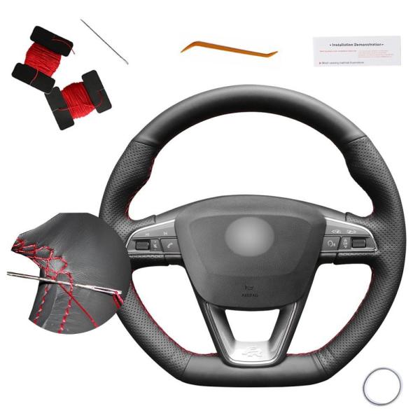 Seat Leon Cupra R Leon ST Ateca FR Ibiza 2013-2019 Hand Sew Blue Artificial Leather Steering Wheel Cover