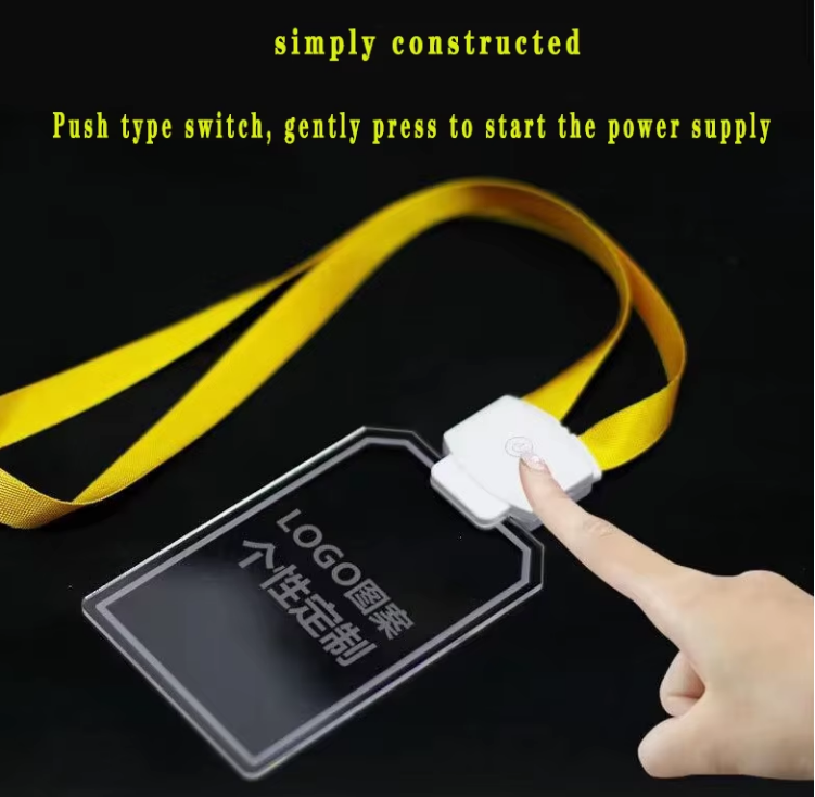 Custom Acrylic LED Light Up Name Tag Badge With Lanyard Bar Concert Festival Work ID Business Card