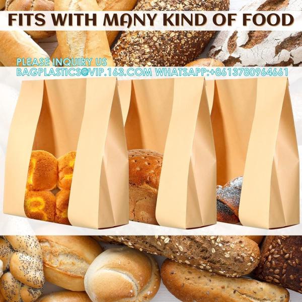 Large Bread Bags, 13.7 X 8.2 X 3.5 Inches Kraft Paper Bakery Bags With Windows Tin Tie Tab Lock Large Bread Bags