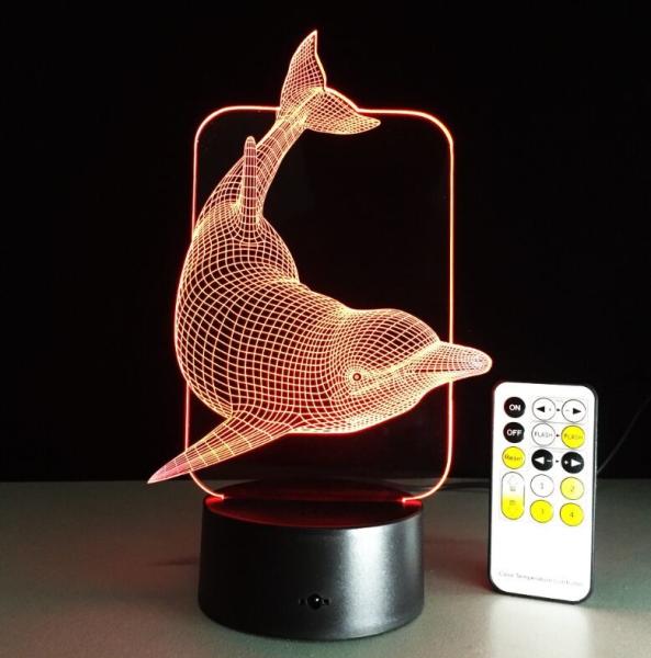 Animal Dolphin Kids 3D Night Light  7 Colors Change with Remote Control Gifts for Kids or Animal Lover Gift Ideas
