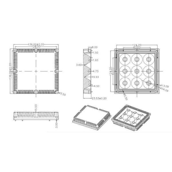 Квадрат объектив света потока 4 градусов покрывает 136x136mm для коммерчески небольшой фары