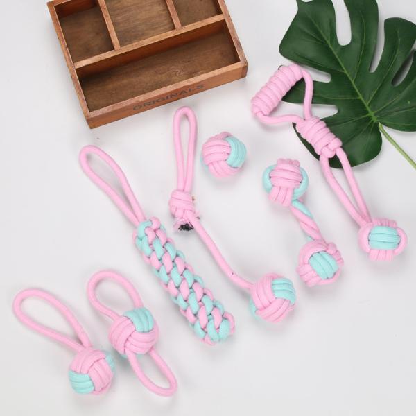 Dog Toys Fashionable Interactive Pink TPR Rope Interactive Chew Cleaning Tooth