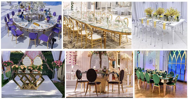 Acier inoxydable d'or de miroir de table de banquet de mariage d'impression de gravure