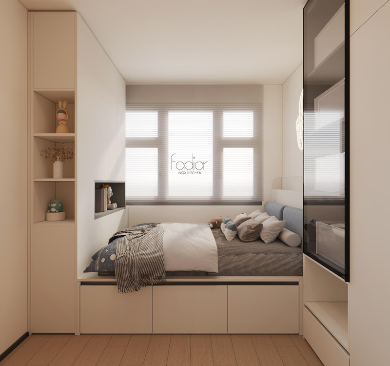 OEM Бежевый Татами Хранилище Кровать с изогнутым краем Нержавеющая сталь угловой шкаф