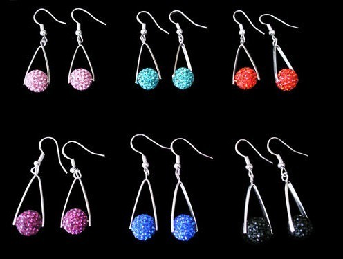 Personalized Red / Glue / Green / Pink / Black Crystal Beaded Shamballa Drop Earrings