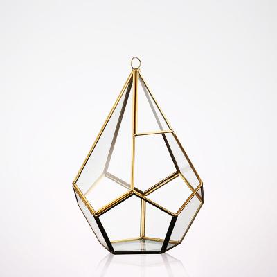Hanging Flower Glass Homeware Succulent Plant Black Gold Geometric Glass Terrarium