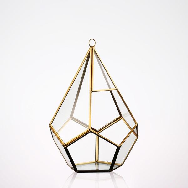 Do ouro suculento de vidro do preto da planta de Homeware da flor Terrarium de vidro geométrico de suspensão