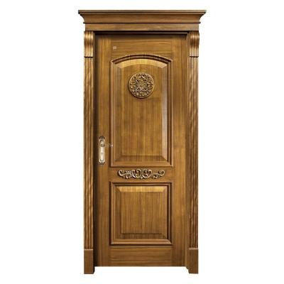 Single Flush Flower Carving Solid Wood Entrance Doors 45mm Thickness