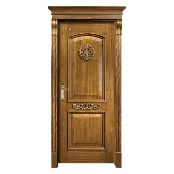 Single Flush Flower Carving Solid Wood Entrance Doors 45mm Thickness