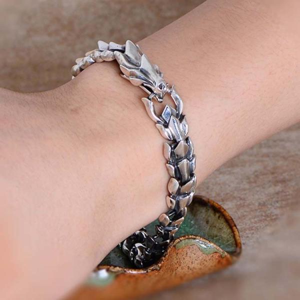 Thai 925 Silver Dragon Link Bracelet Men Vintage Jewelry (059082)