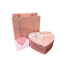 Greeting Card Rigid Presentation Boxes Pink Heart Box With Tote Bag Customizable
