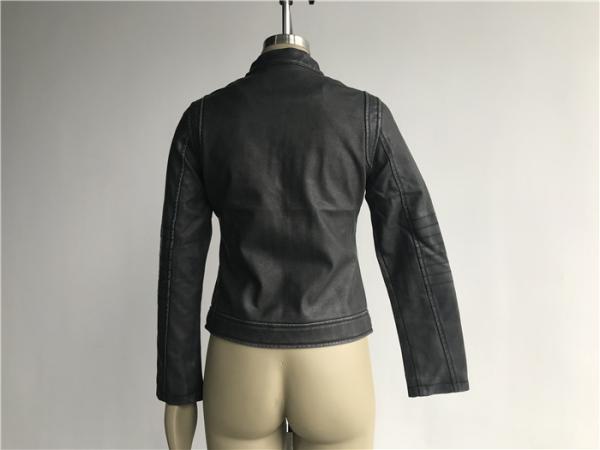 Dark Grey Zip Through Pleather Jacket For Ladies High Fashion LEDO1735