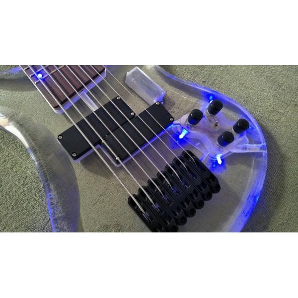 7 Strings Bass Guitar Limited Edition Clear Acrylic Body Rosewood fingerboard inlay Blue LED lamp Electric Bass Guitar