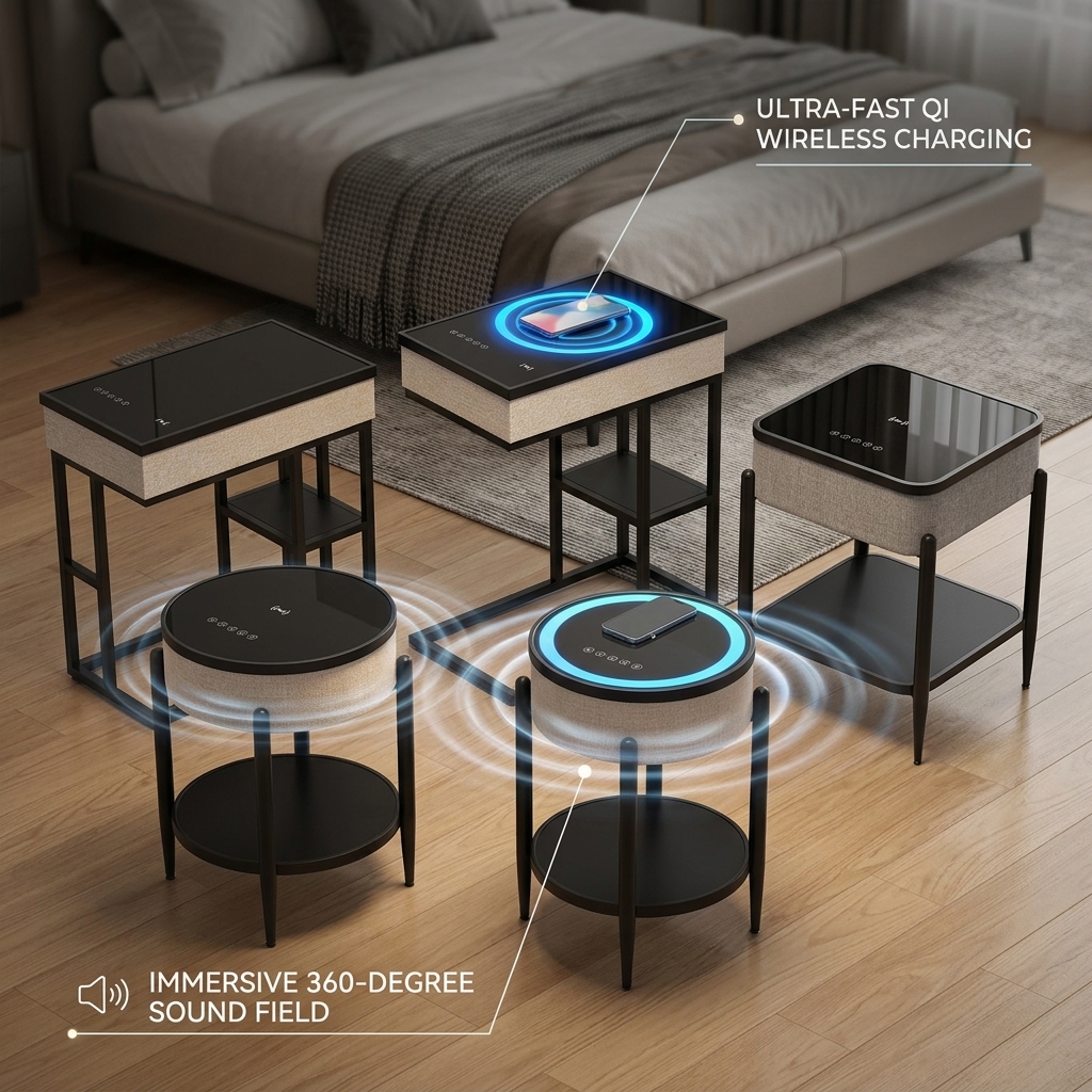 Wireless Charging Side Table A1 65W TWS Triangle Charger Bedside Table Modern Bedroom