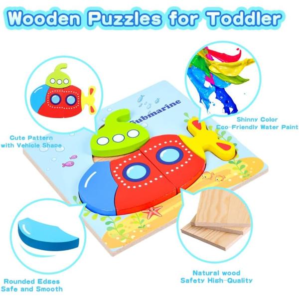 Unisex 6 Packs Vehicle Shape Jigsaw Puzzles for Toddlers 1-3 Infant Educational Gifts
