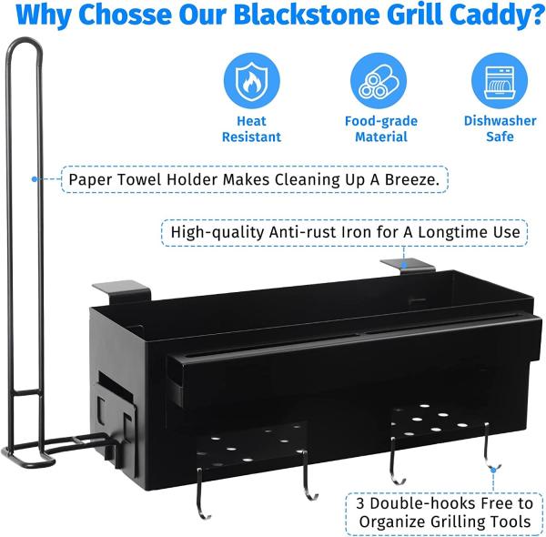Griddle Caddy with Paper Towel Holder for 28/36 Blackstone Griddle Prep Cart Grill Caddy Outdoor Grill Organizer