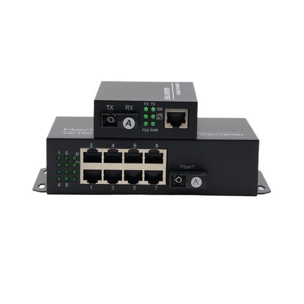 100Mbps Fiber Media Converter 1 Fiber 8 RJ45 High Speed Ethernet To Fiber Network