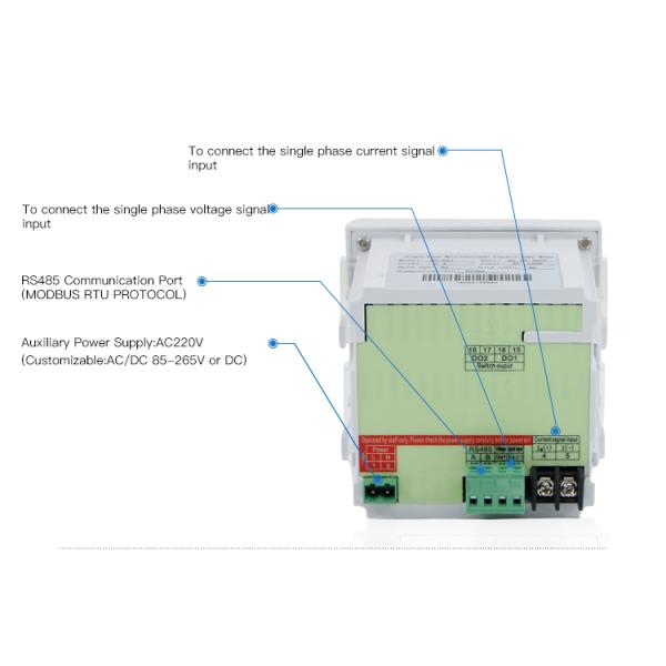 96*96mm Single Phase Intelligent A V HZ KWH Multifunction Power Meter with RS485