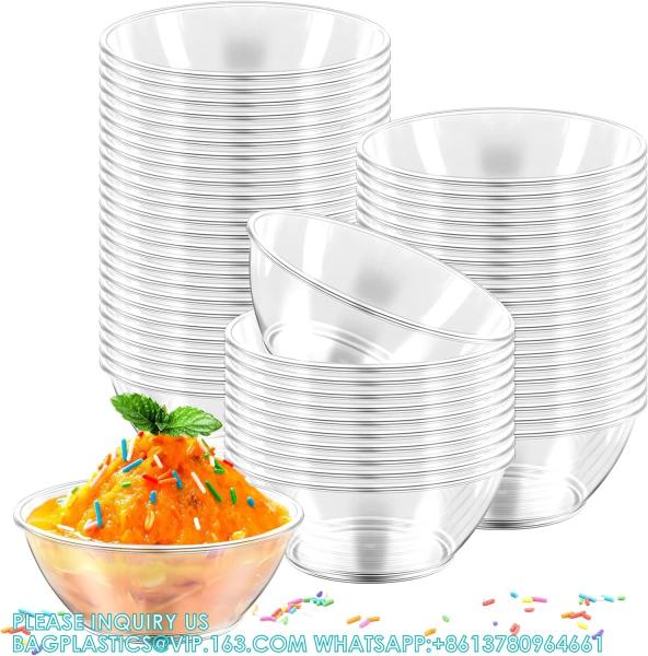 12oz 9oz 6oz Hard Plastic Bowls, Clear Salad Bowl Disposable Soup Ice Cream Candy Serving Bowls Wedding Birthday