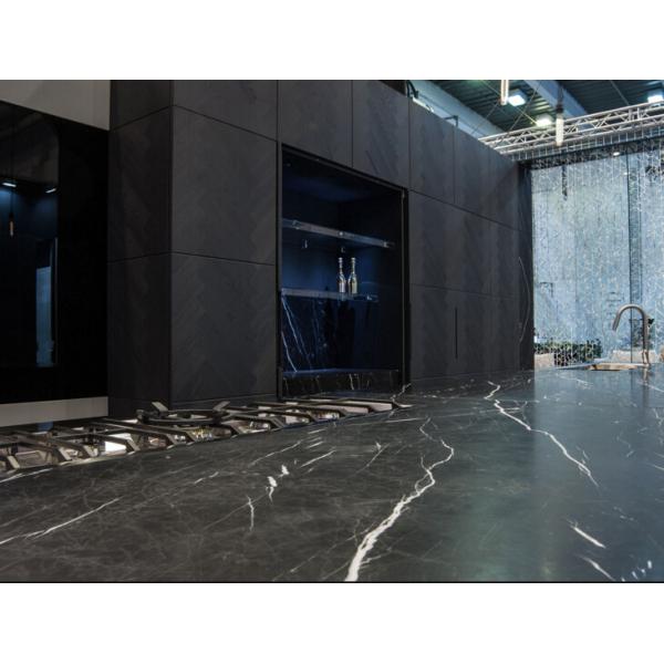 Polished Marble Stone Tile , Black Marble With White Veins For Sink Wash Basin